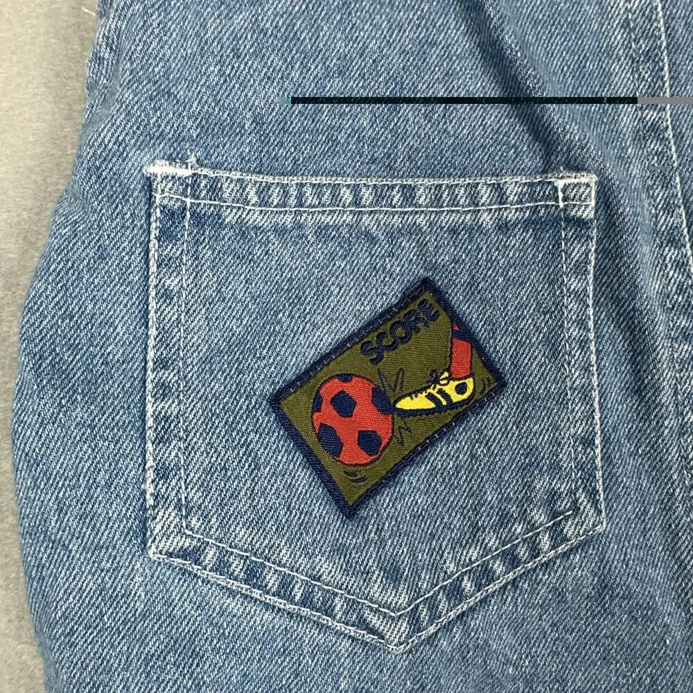 Vintage Gymboree Denim Golf Sport Patches Overall Shorts Size Small Rainbow Tag